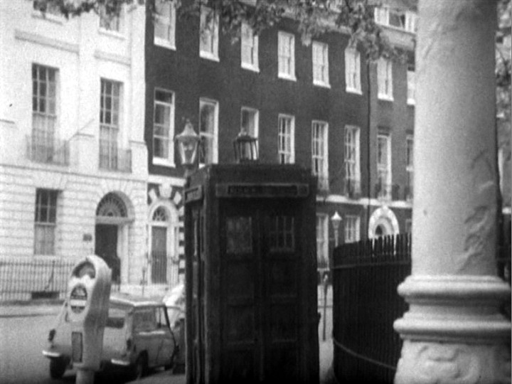 Leafy London Street, with TARDIS