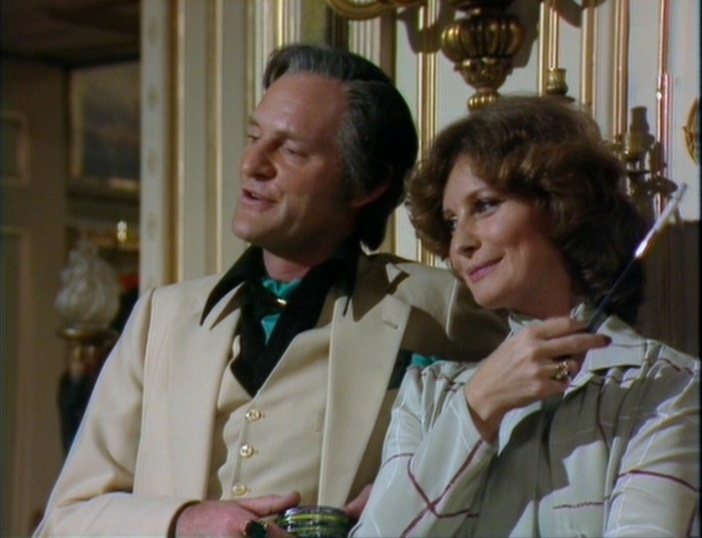 Julian Glover and Catherine Schell as the Scarlionis, in happier times