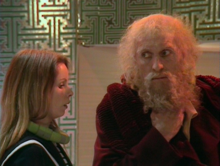 An aged Fourth Doctor (Tom Baker) with Romana (Lalla Ward)